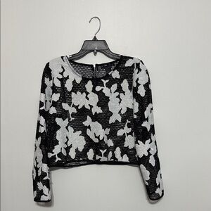 Caribbean Queen black mesh embroidered rose detailed top